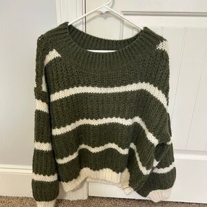Fab’rik Olive Green Striped Women's Sweater